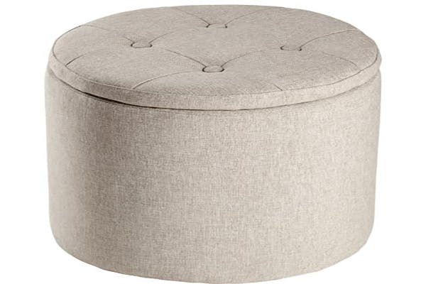 Beige sittepuff med skjult oppbevaring
