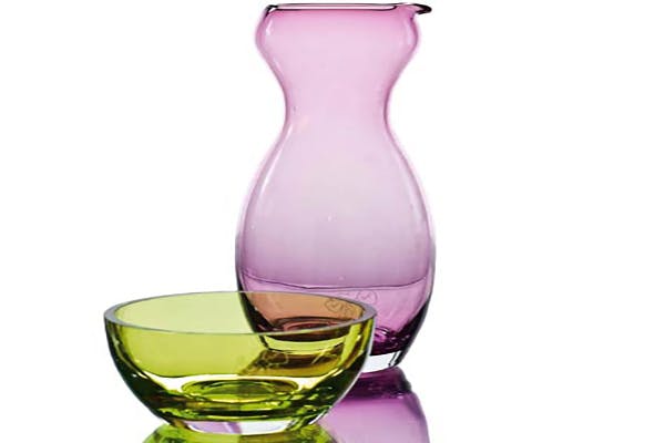 Krystall skål og vase i forskjellige farger