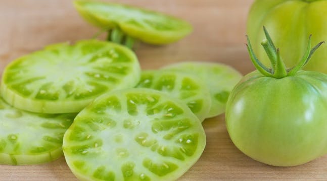 Grønne tomater på stilk, klar til at blive spist!